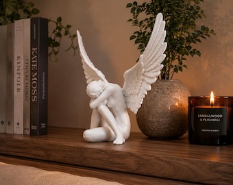 Angel Wings Sculpture – Resin Angel Figurine – Gothic Fantasy Decor – White Winged Statue – Shelf Decor – Living Room Ornament – Gift Idea
