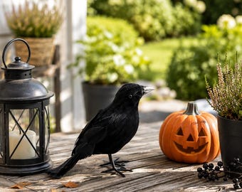 Set of 6 Black Crows Halloween Decor – Realistic Raven Figurines – Spooky Gothic Home Decoration – Halloween Table & Garden Decor