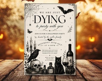 Vintage Halloween Party Invitation Template, Adult Halloween Invite, Editable Canva Printable Download