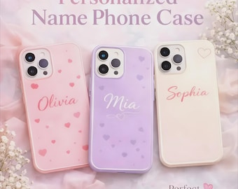 Telefoonhoesje met gepersonaliseerde naam | Roze hartje met sierlijke letters | Cadeau voor haar | Gepersonaliseerde hoes