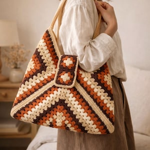Crochet Tote Bag Pattern PDF + Video Tutorial, Granny Square Bag Pattern, Beginner Crochet Bag, Boho Crochet Bag, Instant Download