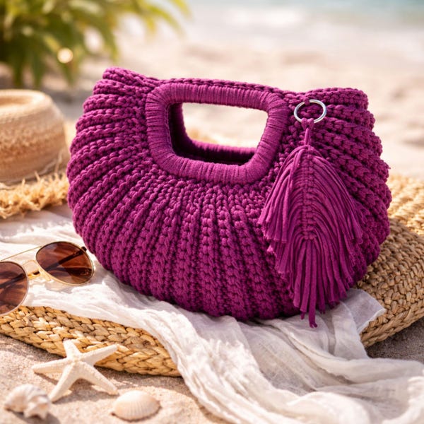 Crochet Shell Bag Pattern PDF + Video Tutorial, Easy Beginner Crochet Bag, T-Shirt Yarn Handbag, DIY Summer Purse, Instant Download
