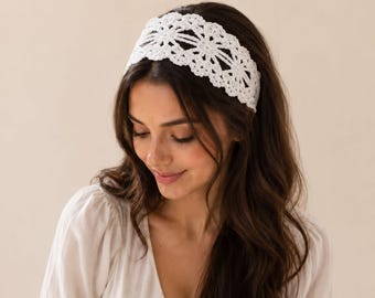Crochet Lace Bandana Headband Pattern PDF, Boho Hair Scarf Crochet Tutorial, Beginner Friendly, Video Tutorial, Digital Download