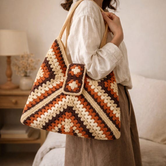 Crochet Tote Bag Pattern PDF + Video Tutorial, Granny Square Bag Pattern, Beginner Crochet Bag, Boho Crochet Bag, Instant Download