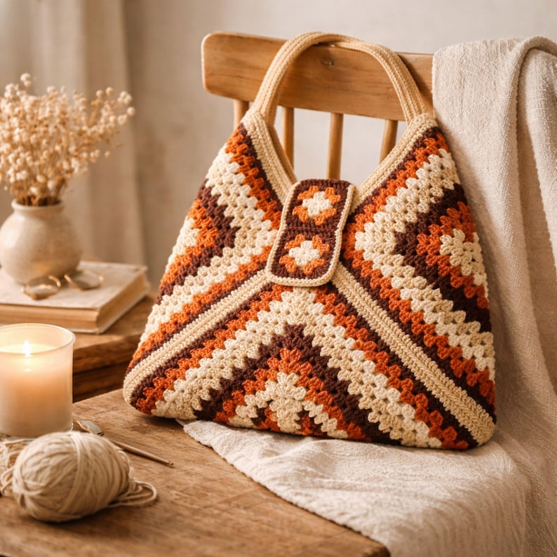 Crochet Tote Bag Pattern PDF + Video Tutorial, Granny Square Bag Pattern, Beginner Crochet Bag, Boho Crochet Bag, Instant Download
