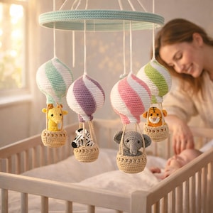 Safari Baby Mobile Häkelanleitung PDF, Amigurumi Mobile, Heißluftballon Kinderzimmer Dekor, Baby Geschenk, Instant Download