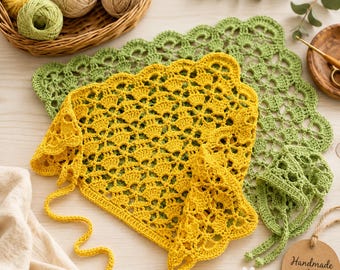 Crochet Lace Bandana Pattern PDF, Boho Crochet Headscarf, Hair Scarf Kerchief, Beginner Crochet Pattern, Video Tutorial