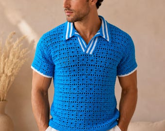 Crochet Polo Shirt Pattern PDF, Men’s Crochet Polo Shirt, Made to Measure Summer Top, Beginner Friendly, Video Tutorial Included