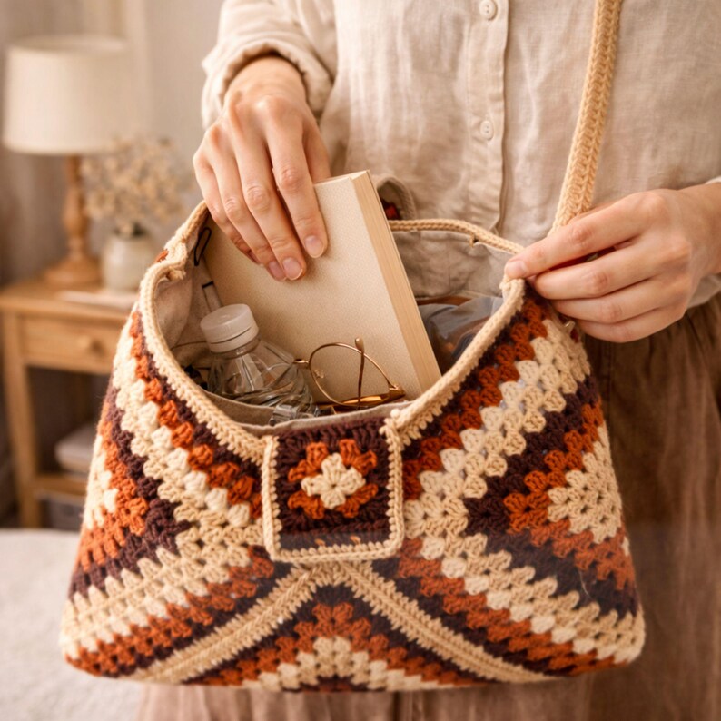 Crochet Tote Bag Pattern PDF + Video Tutorial, Granny Square Bag Pattern, Beginner Crochet Bag, Boho Crochet Bag, Instant Download