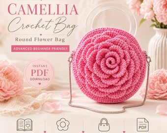 Camellia Crochet Bag Pattern PDF, Round Flower Purse Tutorial, Crochet Handbag Pattern, Advanced Beginner, Video Included