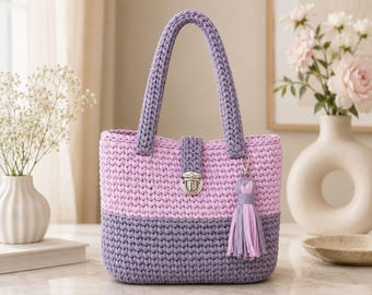 Crochet Bag Pattern PDF, T-Shirt Yarn Handbag Pattern, Structured Crochet Tote, Video Tutorial, Digital Download