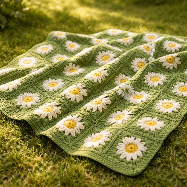 Daisy Blanket Crochet Pattern PDF With Video Tutorial, Granny Square ...