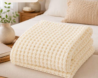 Waffle Stitch Baby Blanket Crochet Pattern PDF, Easy Textured Blanket, Beginner Friendly Pattern, Video Tutorial, Digital Download