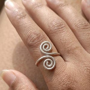 Silver Spiral Ring, 925 Sterling Open Band with Double Swirl