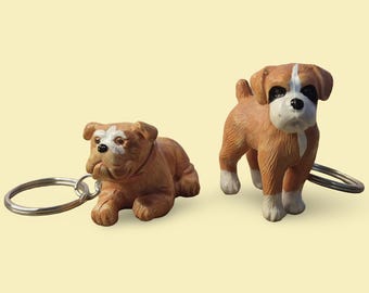 Personalized Initial Options | Vintage Bulldog & Boxer Keychain/Keyring| Puppy in My Pocket |MEG| 90s Retro Nostalgia Cute Toy Accessory