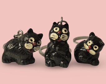 Personalized Initial Options | Vintage Little Black Cat Keychain/Keyring| Surprise Toy| 90s Retro Cute Nostalgia Accessory