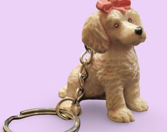 Vintage White Poodle Puppy With Bow Keychain/Keyring Puppy In My Pocket |MEG| 90s Retro Cute Nostalgia Accessory