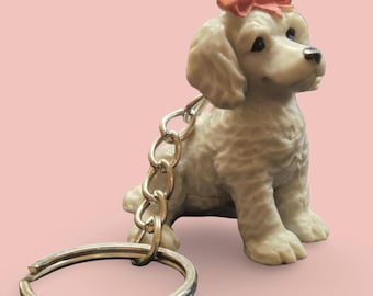 Vintage White/Grey Poodle Puppy Keychain/Keyring Puppy In My Pocket |MEG| 90s Retro Cute Nostalgia Accessory