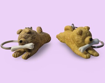Opciones de iniciales personalizadas / Llavero/Colgante de perro Chow Chow vintage / Cachorro en mi bolsillo /MEG/ Accesorio de juguete retro de los 90, lindo y nostálgico