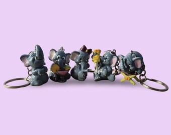 Personalized Initial Options | Vintage Kinder Egg Surprise Funny Elephants Keychain/Keyring| 90s Retro Nostalgia Cute Toy Accessory
