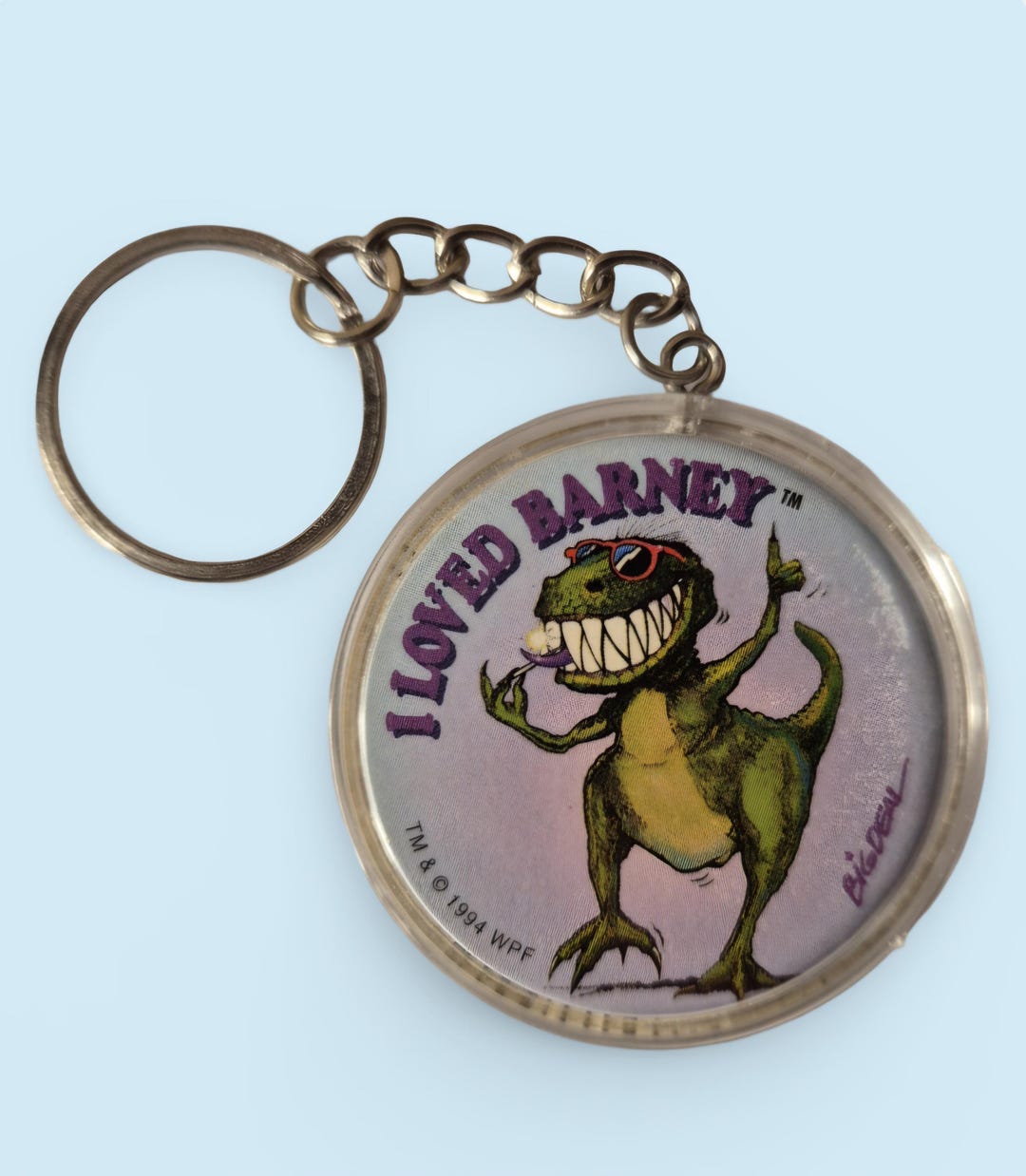 Vintage POG T-rex I Loved Barney - 1994| Two Sided Keychain/keyring ...