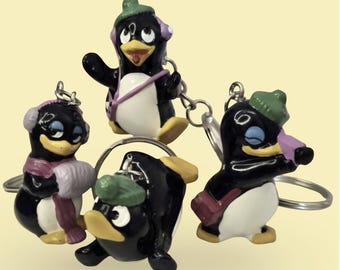 Personalized Initial Options | Vintage Kinder Egg Surprise Penguins Keychain/Keyring| 90s Retro Nostalgia Cute Toy Accessory