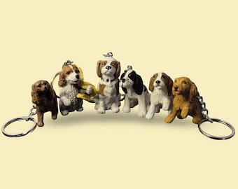 Opciones de iniciales personalizadas / Llavero de spaniels vintage / Llavero Cachorro en mi bolsillo / Hospital de animales / MEG / Accesorio retro lindo y nostálgico de los 90