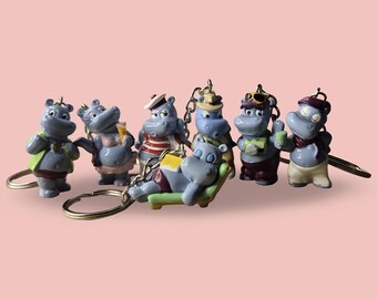 Personalized Initial Options | Vintage Kinder Egg Surprise Happy Hippos Keychain/Keyring| 90s Retro Nostalgia Cute Toy Accessory