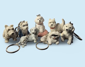 Opciones de iniciales personalizadas / Llavero vintage de perro blanco / Llavero Cachorro en mi bolsillo / Hospital de animales / MEG / Accesorio retro lindo y nostálgico de los 90