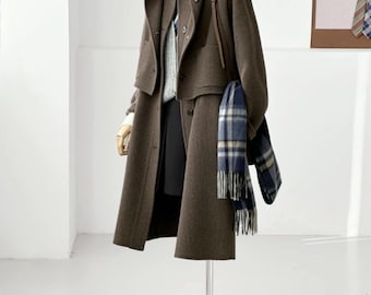 2-Piece Wool Coat Vest Set - Dualis 3-in-1 Double-Faced Longline Coat For Girls