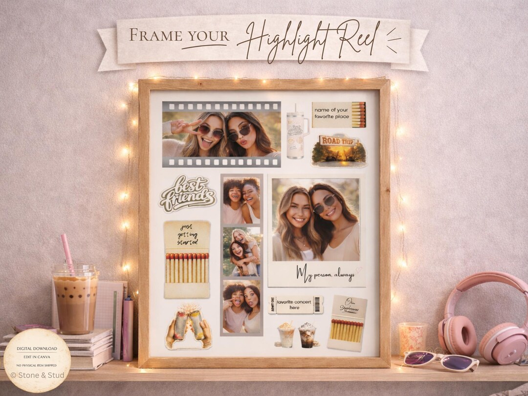 Editable Best Friend Matchbook Poster, Custom Bestie Collage Canva ...