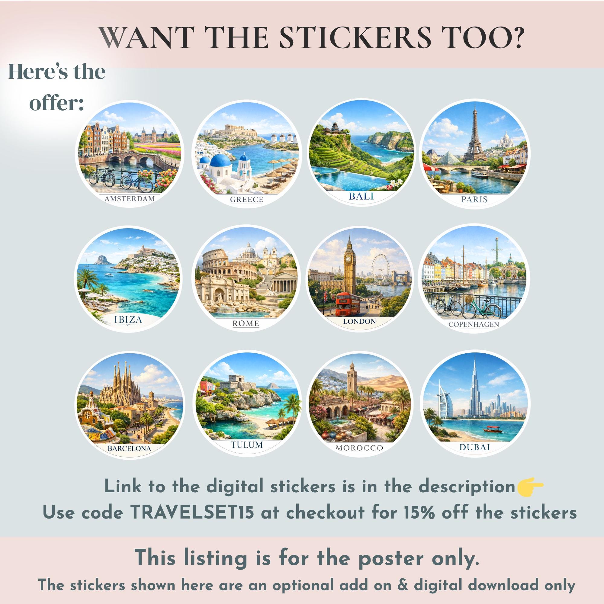 Vintage Suitcase Travel Poster | World Map Sticker Display (digital ...