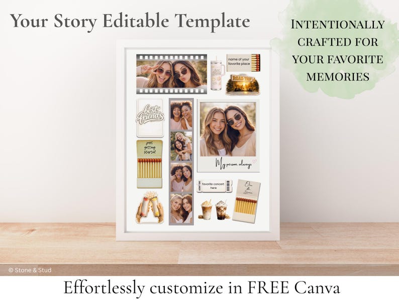 Editable Best Friend Matchbook Poster, Custom Bestie Collage Canva ...