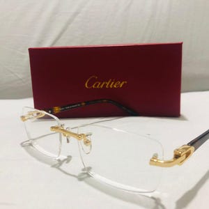 Vintage Cartier båglösa glasögon, guldfärgade sköldpaddsfärgade titanbågar (CT02870), presenter