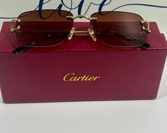Vintage Cartier Randlose Sonnenbrille: Titanbügel, braune Linse Brillen, Muttertagsgeschenk, Ostergeschenk