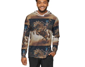 Sudadera con capucha estampada con el Guerrero del Caballo de Bronce / Sudadera con capucha estampada en toda la prenda