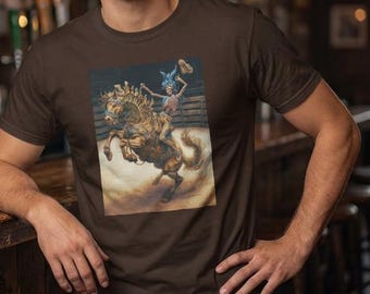 Skeleton Rode Bucking Horse and Cowboy T-Shirt | Western Skull Gothic Cowboy Tee giftin g