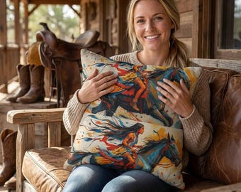 American Native Warrior Horse Outdoor Pillow  Colorful Western Accent Cushion giftin g
