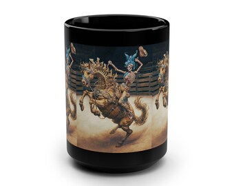 15oz Black Mug  Skeleton Bucking Horse & Rider Coffee Cup Mug giftin g