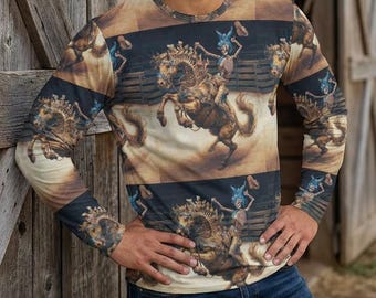 Skeleton Rodeo Bucking Horse and Rider Long Sleeve Shirt giftin g