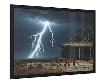 Lightning on the Prairie Framed Paper Poster | Western Landscape, Storm Wall Art