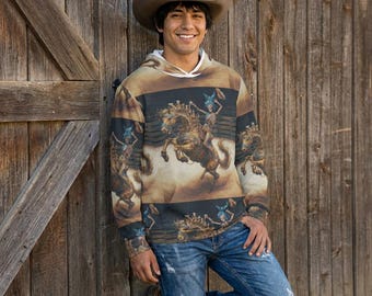 Skeleton Ro deo bucking horse and cowboy print Hoodie | All-over printed hoodie