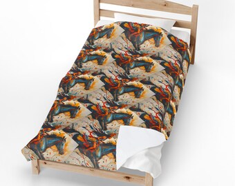 Velveteen Blanket  Colorful Native Indian Horse Rider Art Plush Throw