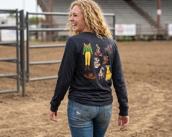 Retro Western Paper Doll Long Sleeve Tee: Dude Ranch Cowboy Design