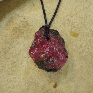 Raw Ruby Necklace, Rough Red Crystal Pendant, July Birthstone Jewelry, Natural Uncut Stone, Minimalist Cord Necklace, Healing Crystal Gift