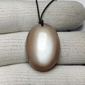 Orange Moonstone Pendant, Celestial Silk String Necklace, Ethereal Moon Stone Jewelry, Goddess Energy Crystal, Minimalist Boho Choker
