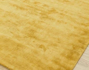 Tappeto in viscosa tessuto a mano, tappeto color oro senape, tappeto morbido al tatto come la seta, tappeto moderno e minimalista, tappeto per soggiorno e camera da letto, tappeto di lusso fatto a mano