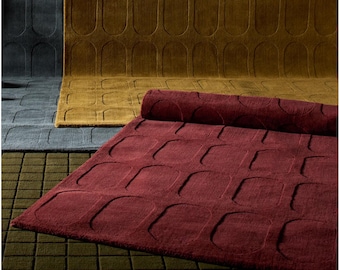 Hand Tufted Red Wool Rug, Modern High Low Geometric Carpet, Luxury Deep Red Area Rug, Contemporary Living Room Rug, Custom Size Rug