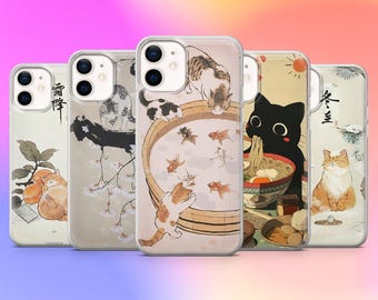 Japanese Cat Phone Case Cute Cat Kitten Cover for iPhone 17Pro, 16E, 15, 14, 13 Samsung S26, S25, A57 Pixel 10A, 10ProXL, 9A, 8A, 8Pro