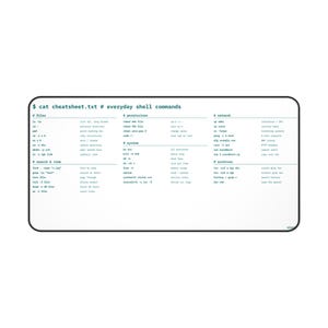 Shell Command Cheat Sheet Desk Mat, Terminal Reference XL Mouse Pad, Sysadmin Developer Office Gift